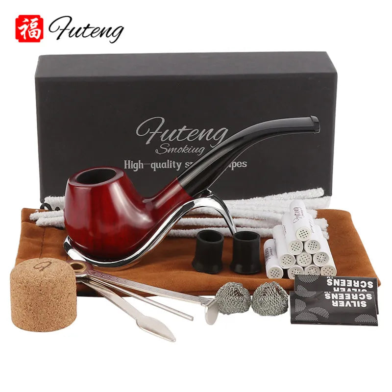 New Classic Creative Red Sandalwood Pipe Set Accessories 9MM Filter Solid Wood Dry Pipe Smoking Craft