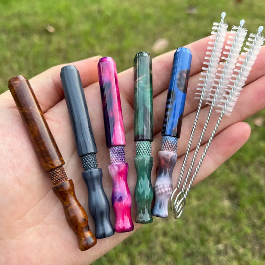 1pc Unique Printing Color Metal Tobacco Pipe with Spring and Small Cleaning Brush Smoking Pipe For Women Men Smoking Accessories