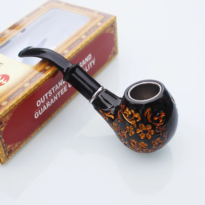 Retro Carved Smoking Tobacco Pipe Bent Pipe Filter Pipe Resin Washable Tobacco Smoking Pipe Handle Smoke Pipe Holder Men Gift