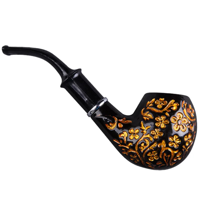 Retro Carved Smoking Tobacco Pipe Bent Pipe Filter Pipe Resin Washable Tobacco Smoking Pipe Handle Smoke Pipe Holder Men Gift