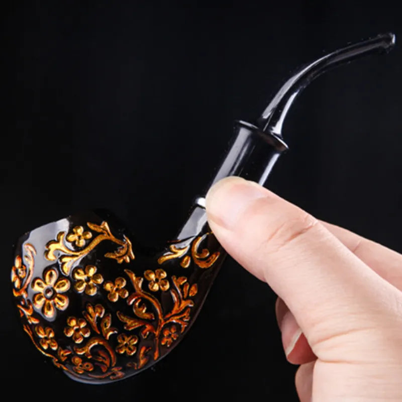Retro Carved Smoking Tobacco Pipe Bent Pipe Filter Pipe Resin Washable Tobacco Smoking Pipe Handle Smoke Pipe Holder Men Gift