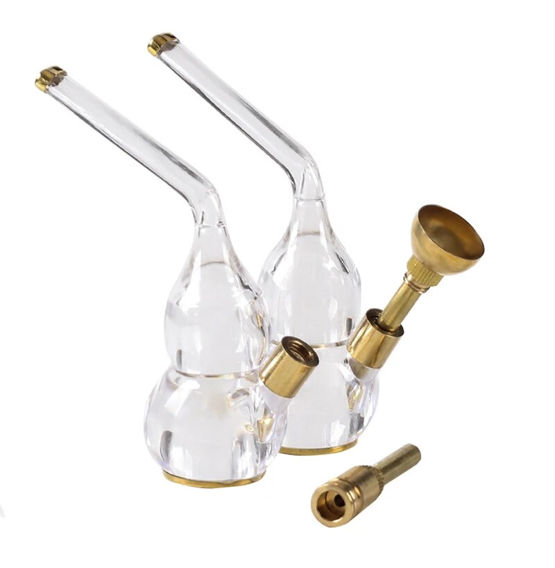 Cigarettes/Tobacco Dual Use Filter Hookah Transparent Glass Shisha Water Pipe for Smoking with Brass Shishsa Mouthpiece