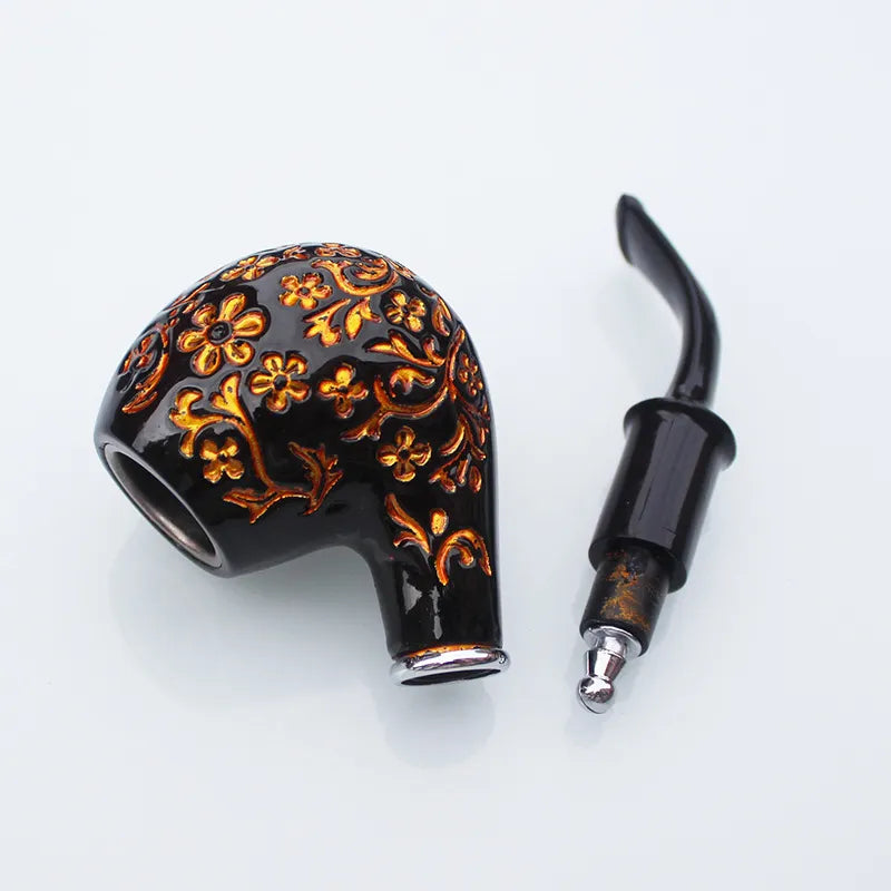 Retro Carved Smoking Tobacco Pipe Bent Pipe Filter Pipe Resin Washable Tobacco Smoking Pipe Handle Smoke Pipe Holder Men Gift
