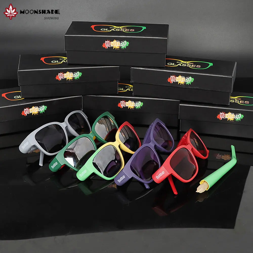 MOONSHADE Sunglasses Hidden Horn Tube Storage Removable Rolling Paper Glasses Holder Cigarette Case for Smoking Cool Gadget