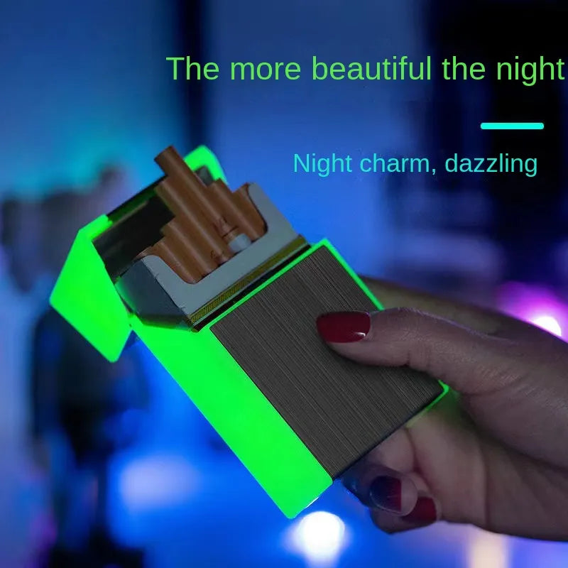 New 2 In 1 Luminous Cigarette Case 20pcs USB Rechargeable Cigarette Lighter Windproof and Dropproof Cigarette Case Gift