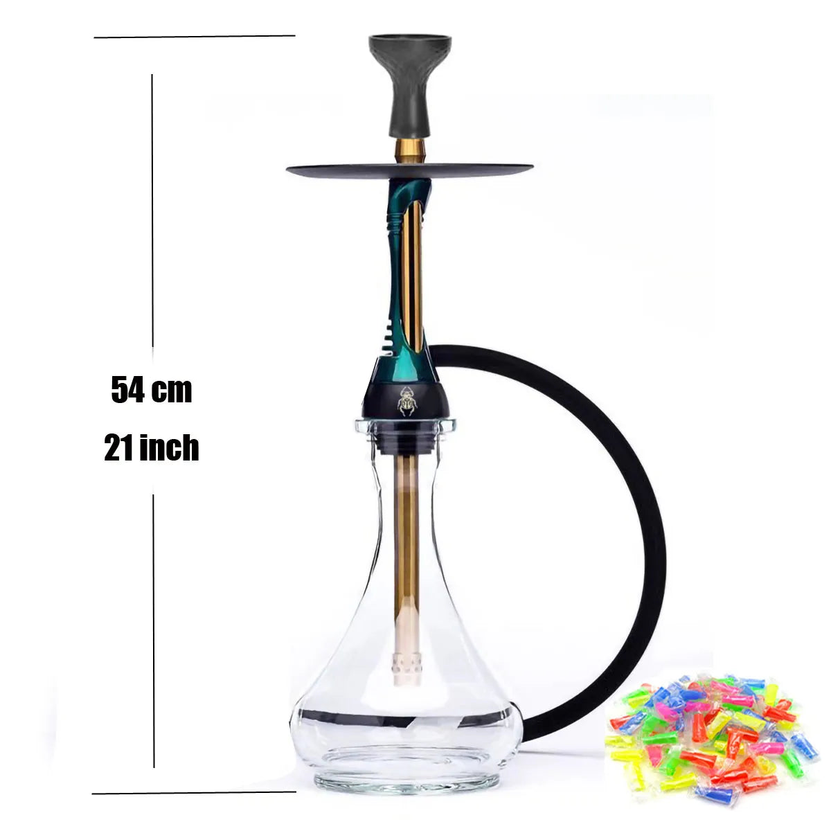 Hookah Set with Glass Base, Stainless Steel Shisha Narguile Nargile Chicha Shesha Cachimba Tabacco Pipe Smoking Accessories