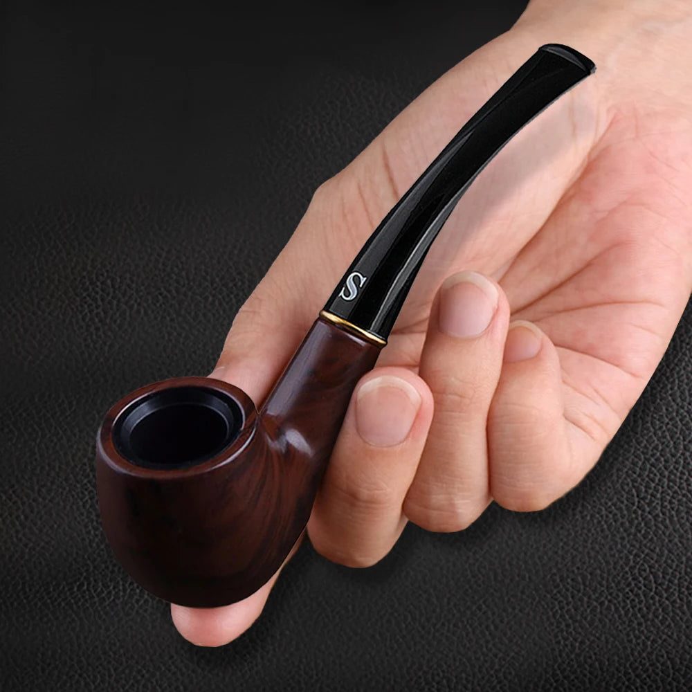 Resin Ebony Wood Tobacco Pipe Retro Bakelite Bending Filter Pipe Potable Handheld Smoking Pipe Cigarette Accessories Men's Gifts