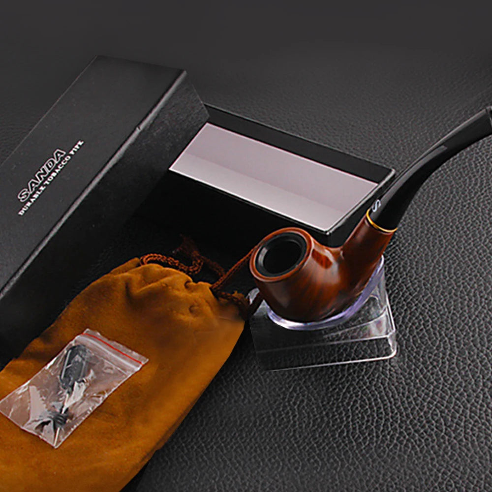 Resin Ebony Wood Tobacco Pipe Retro Bakelite Bending Filter Pipe Potable Handheld Smoking Pipe Cigarette Accessories Men's Gifts