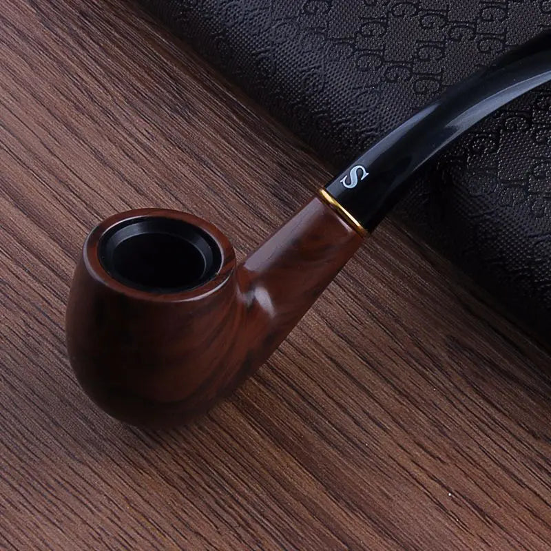 Resin Ebony Wood Tobacco Pipe Retro Bakelite Bending Filter Pipe Potable Handheld Smoking Pipe Cigarette Accessories Men's Gifts